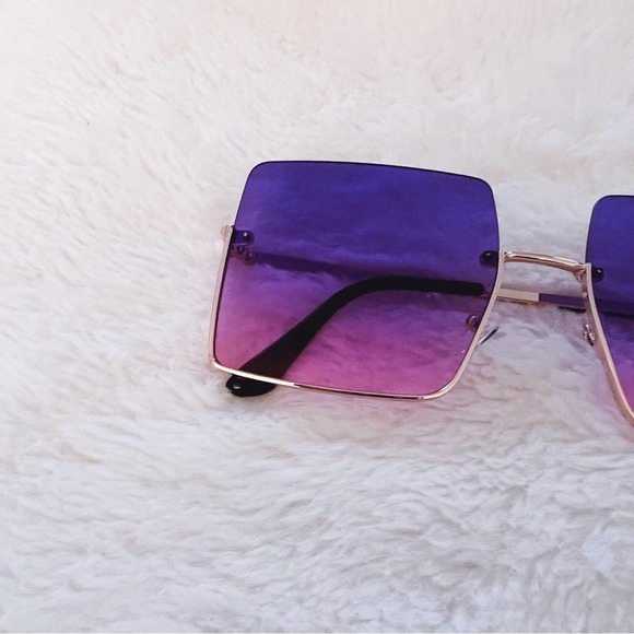Blair Purple Rectangle Half Rim Sunglasses - Picture 2 of 10